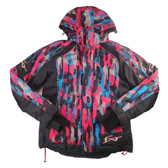 FXR Snowmobile Jacket Womens 6 Small Blue Pink Black Insulated Warm Racing - Picture 2 of 11